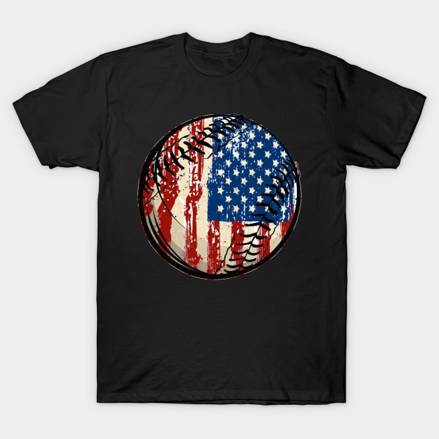 Baseball Softball USA Flag Independence Day T-Shirt by JeanDanKe